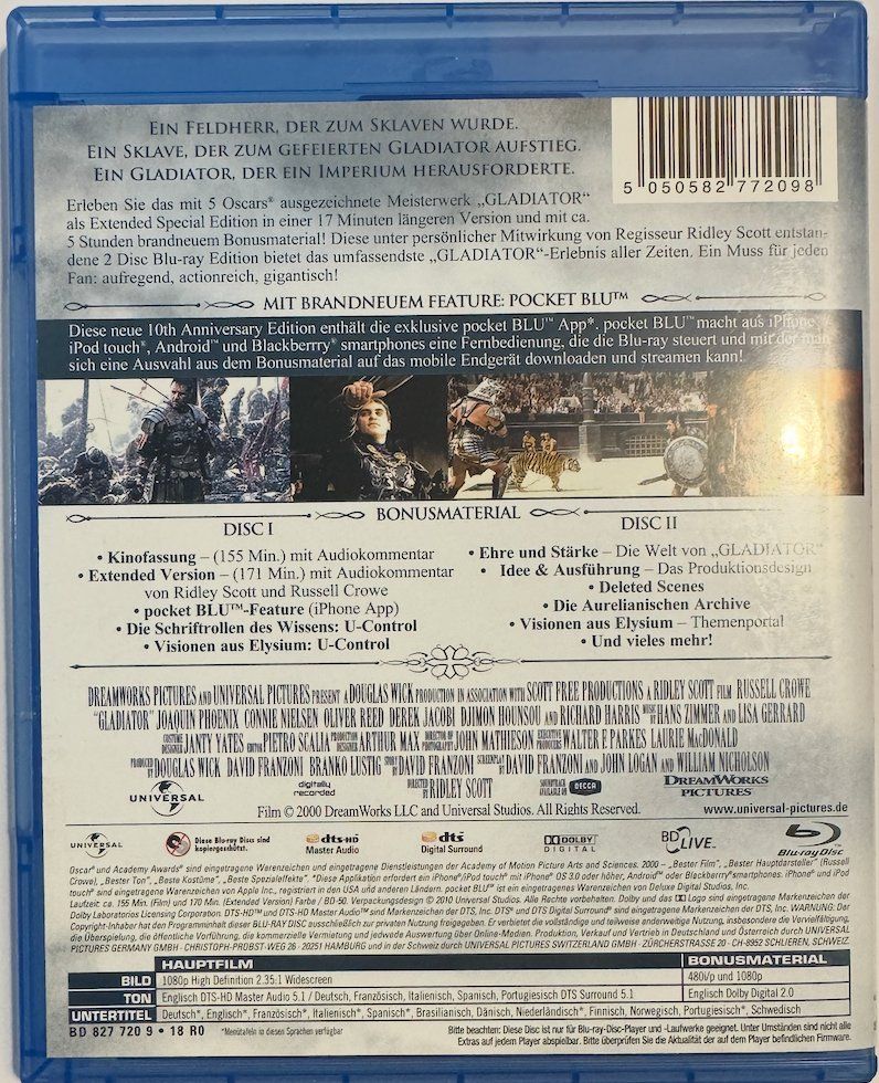 Tutti i DVDs: Blu-ray Disc   GLADIATOR - RUSSELL CROWE - 2 Discs Set – Usato da Wisen venduto da gigisna 1