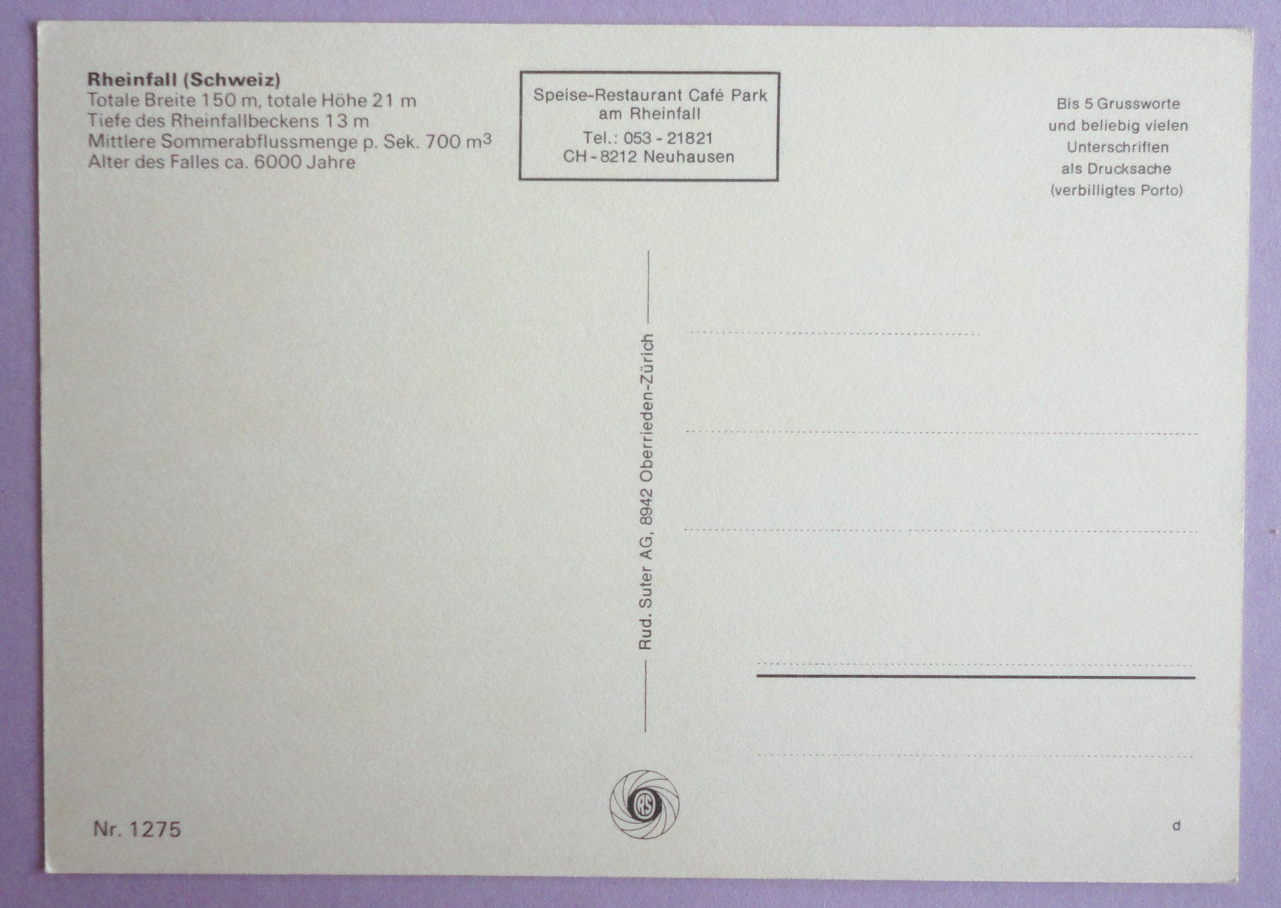 Cartoline postali: Rheinfall – Usato da Fétigny venduto da Billy2miny 1