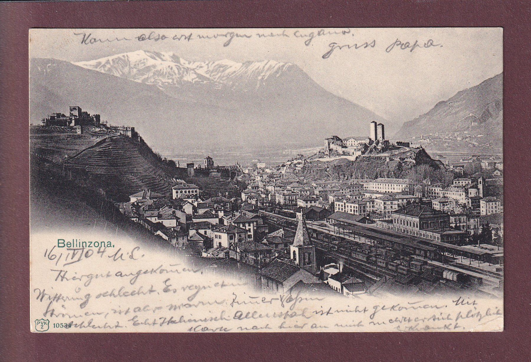Cartoline postali: BELLINZONA - Stazione - 1904 – Usato da Pully venduto da nicecards