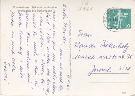 Ansichtskarten: Romanshorn (TG) Quartieransicht. 1961 – Gebraucht aus Schlieren von Rapaelli 1