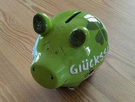 Grünes Keramik-Sparschwein "Glücksschwein", Spardose