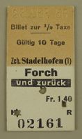 BILLET, FAHRKARTE ZÜRICH-STADELHOFEN FORCH 1956