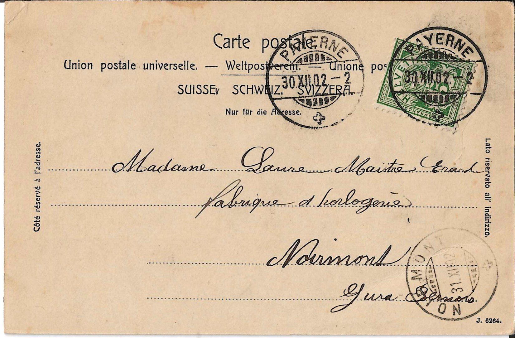 Cartes postales: Karte Payerne  1902 – D'occasion à Zürich par Philacat11 1