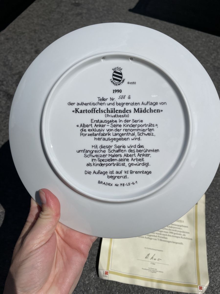 Piatti: Langenthal Albert Anker Teller "Kartoffelschälendes Mädchen" – Usato da Niederbüren venduto da poschti 3