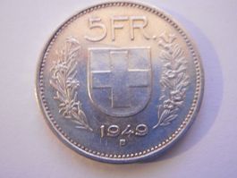 5 Fr. 1949 silber  rarer Jahrgang
