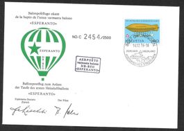 Ballonpostbrief HB-BEO Esperanto Grüningen 14.12.1976