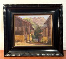 Original Vintage Swiss Mountain Village Oil Painting