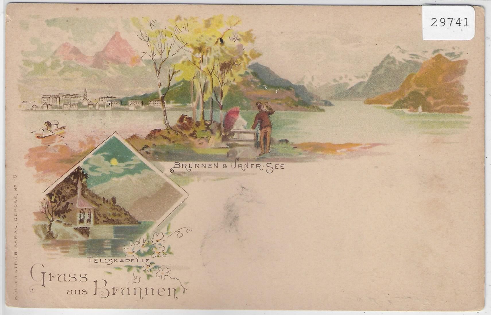 Cartoline postali: Gruss aus Brunnen - Litho – Usato da Ettingen venduto da Kartenplanet