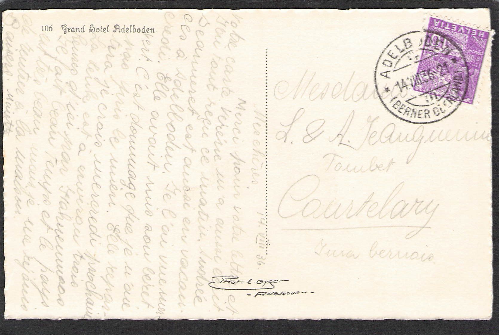 Cartoline postali: ,Grand Hotel Adelboden , 1936 – Usato da Reichenburg venduto da ibiza18 1