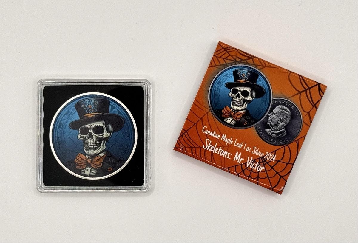 Tutti le monete: Maple Leaf 2024 Mr. Victor Skeleton 1 oz Silber-Lim 200 – Nuovo (secondo la descrizione) da Zürich venduto da Circle-9-Coins