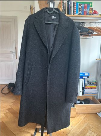 THE KOOPLES - MANTEAU NOIR EN TWEED PLISSÉ