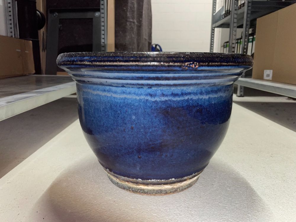 Grosser KeramikBlumentopf, Blau glasiert, 40cm Durchmesser Kaufen