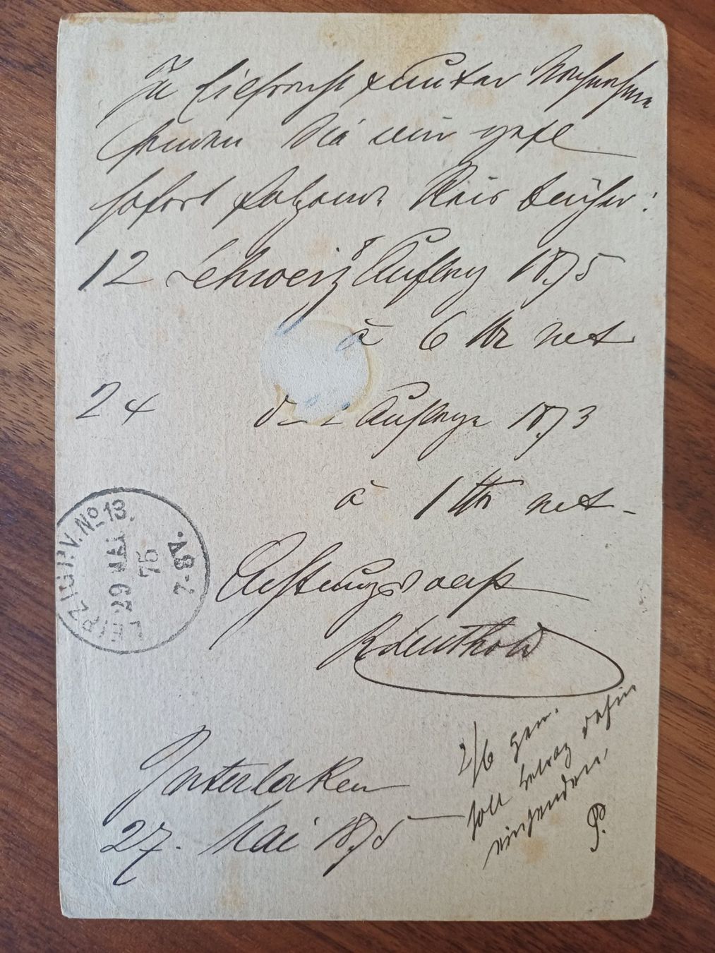 Tutti i francobolli: 1875 Mai 27 / Interlaken - Leipzig – Usato da Beringen venduto da Goeppeli 1