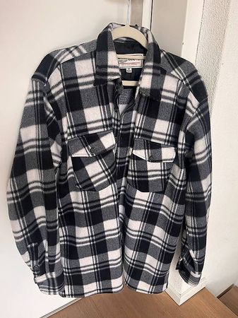 Kariertes Hemd, Fleece, schwarz/weiss, Gr. M/40
