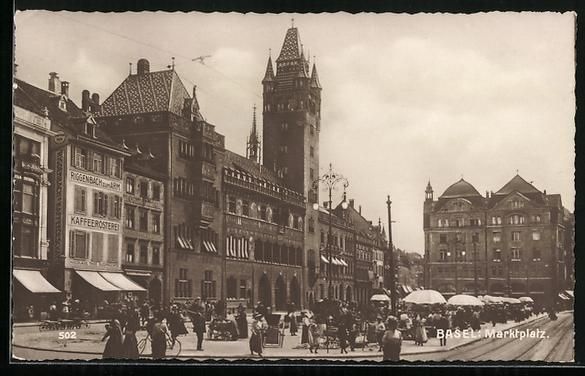 Cartes postales: AK Basel, belebter Marktplatz – D'occasion à Berlin par bartko-reher