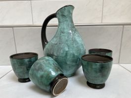 Keramik, Ziegler Schaffhausen, Krug , 4 Becher.