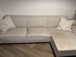 Corner Sofa in Light Beige Fabric with Used Condition