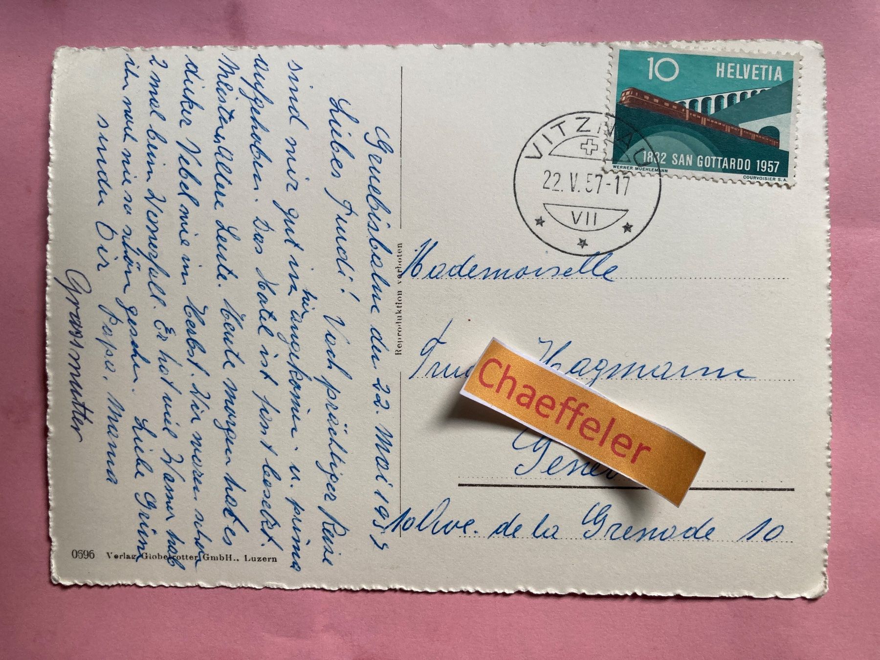Cartoline postali: 1957 Hotel Grubisbalm ob Vitznau – Usato da Zürich venduto da Chaeffeler 1