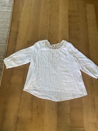 Blouse Anne Weyburn T 44, blanc, manches 3/4, dentelle