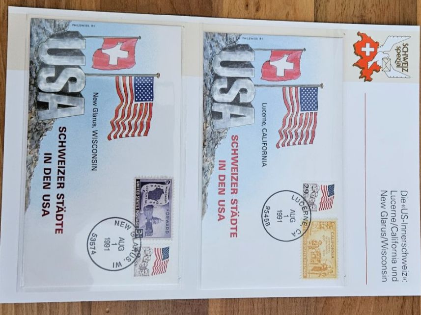 Alle Briefmarken: Sammlung von 6 Sonderbriefe Schweizer Städte in den USA – Gebraucht aus Uznach von Rayonii