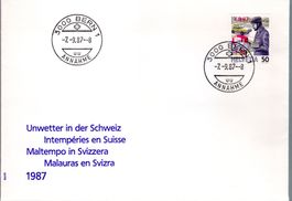 1987 UNWETTER SCHWEIZ FREIMARKE MIT AUFDRUCK 7.9.87 - AE13