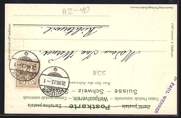 Cartoline postali: Passepartout-Lithographie Richtersweil,  – Usato da Berlin venduto da bartko-reher 1