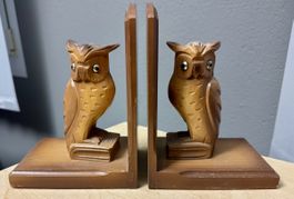 Altes Paar Buchstützen Holz Eulen Eule vintage