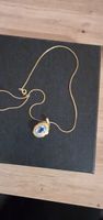 Elegante Vergoldete Halskette mit blauem Stein, Gold Doublé,