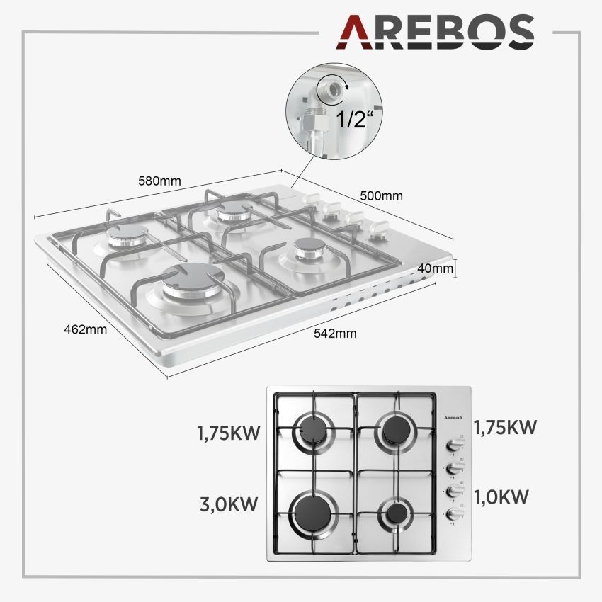 Elettrodomestici da cucina: Gaskochfeld 58 cm 4 Brenner - NEU – Nuovo (secondo la descrizione) da Nebikon venduto da warendiscount 5