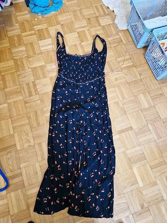 Damen Sommerkleid mit Kirschmuster  Navy Blau
