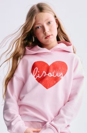 Kapuzenpullover rosa mit Herz Motiv Gr. 146 NEU