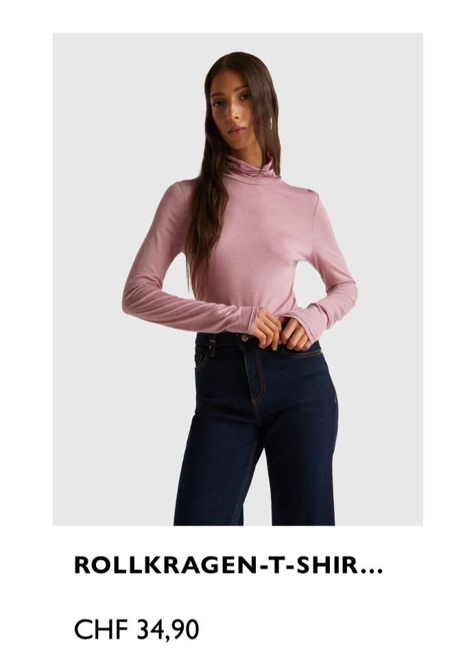 Benetton T-Shirts: Rosa benetton Rollkragenshirt Grösse M – Neu und originalverpackt aus Schaan von Hermine2018