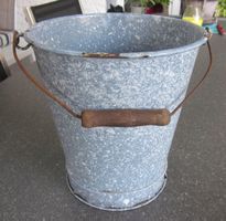 Alter Email Eimer/Kübel 5 Liter grau marmoriert mit Henkel