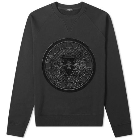 Balmain Flocked Coin Crest Logo Sweatshirt Pulli Black