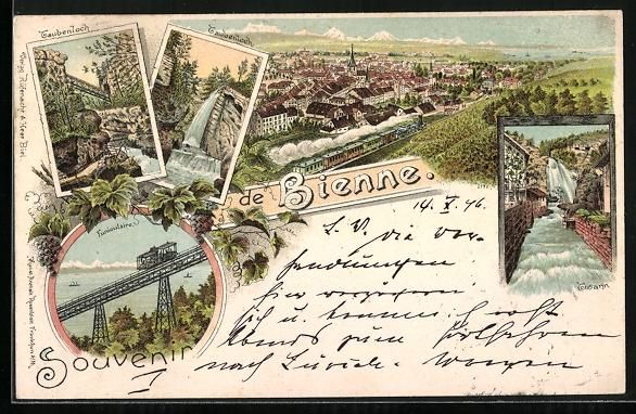 Cartoline postali: Litho Bienne, Funiculaire, Taubenloch, T – Usato da Berlin venduto da bartko-reher