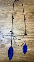 COMPTOIR DES COTONNIERS Sautoir plumes cuir bleu roi NEUF
