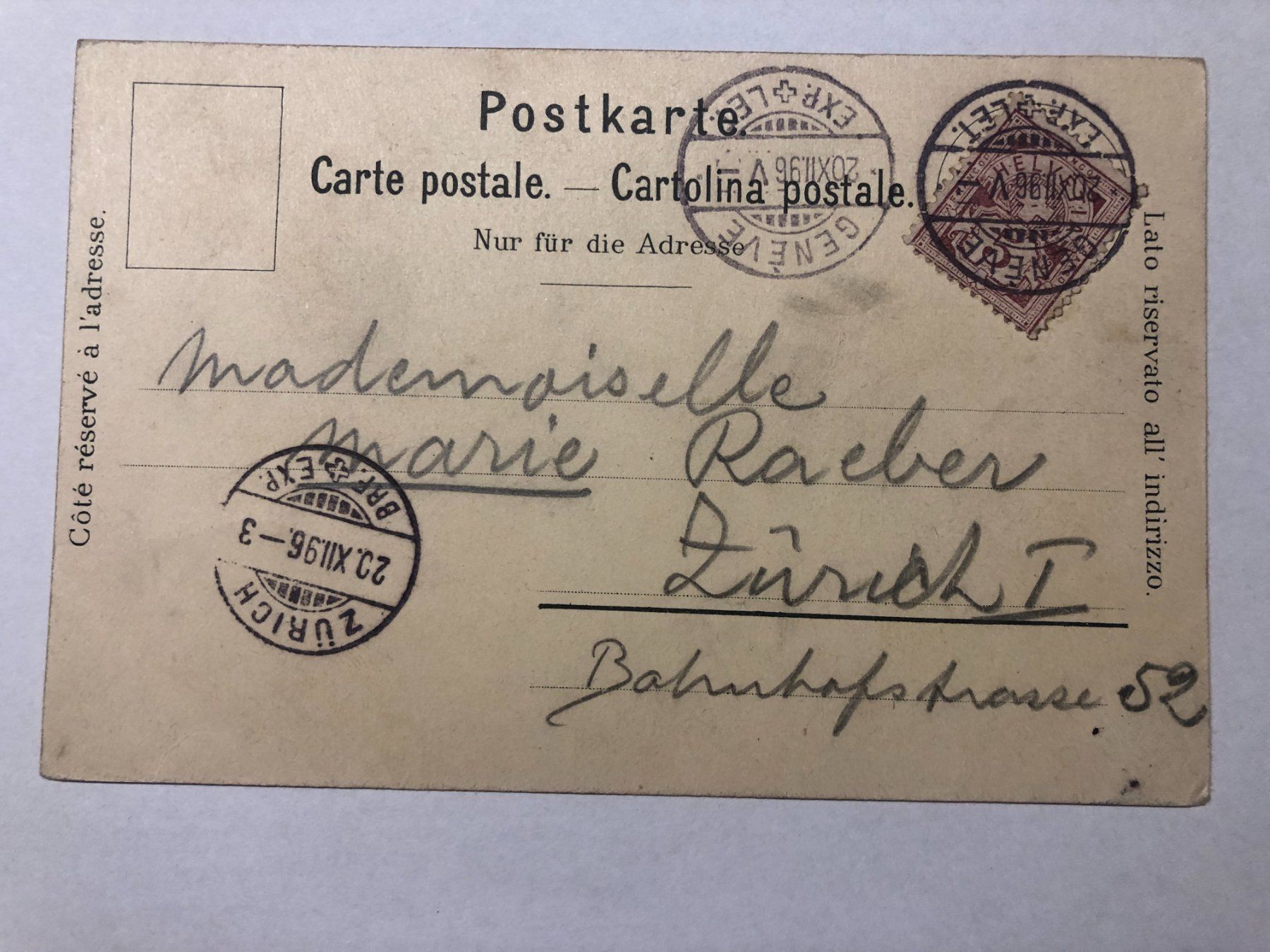 Ansichtskarten: Brasserie Restaurant Ackermann Geneve  1896 Vorläufer – Gebraucht aus Pfäffikon ZH von Waltoversand 1