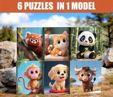 Puzzle-Magnetisch-Tiere- 6 Puzzles in einem Block-kognitiv