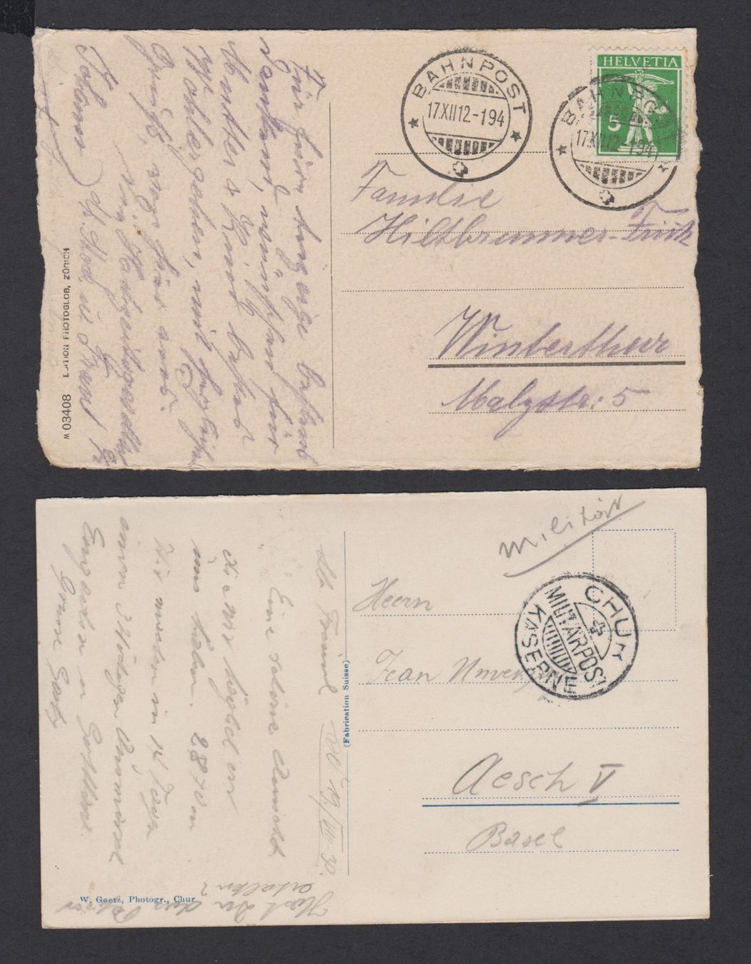 Cartoline postali: Chur   :   2 alte Ansichtskarten Pferd + Kutsche - Kaserne – Usato da Vitznau venduto da Ropaku 4