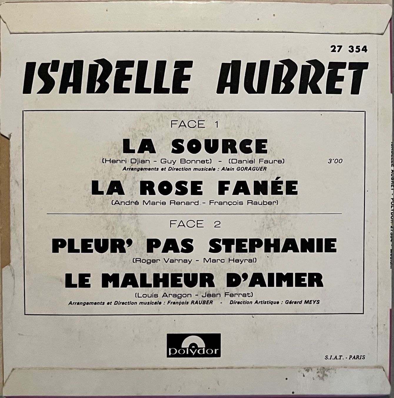 Dischi in vinile: ISABELLE AUBRET - LA SOURCE - EUROVISION 1968 – Usato da Bussigny venduto da vinyl-pas-cher 1