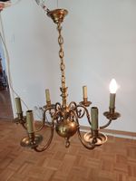 Massiver Gussmessing Luester / Lampe mit 6 Armen, Vintage