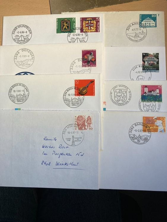 Schweiz Brief Lot 8 Briefe mit Werbestempel PLZ 3270-3302 1