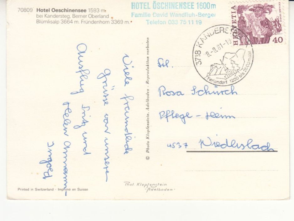 Ansichtskarten: Oeschinensee 1981 – Gebraucht aus Bürglen TG von StampGraf 1