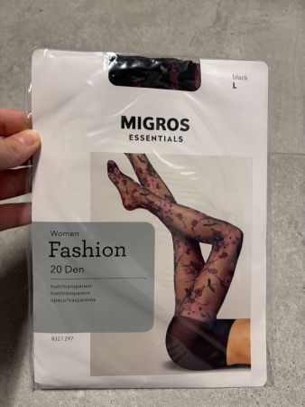 Collant noir à fleurs Migros Essentials neufs taille L