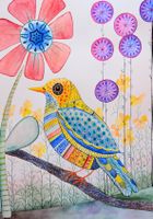 Original Aquarell Fantasievogel