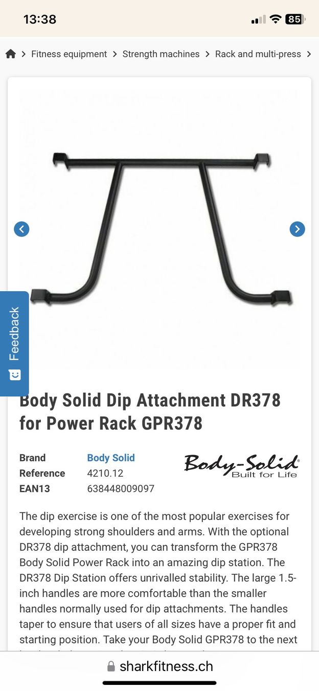 Hometrainer: Body Solid Dip-Aufsatz-Stange (Attachment) – Gebraucht aus Buchs ZH von Robesa