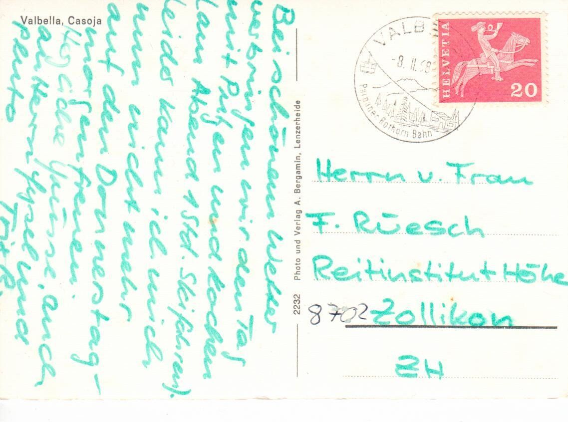 Cartoline postali: Valbella, Casoja – Usato da Wolhusen venduto da Curver9 1