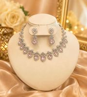 Schmuckset Halskette mit Ohrringen rosa Steine neu