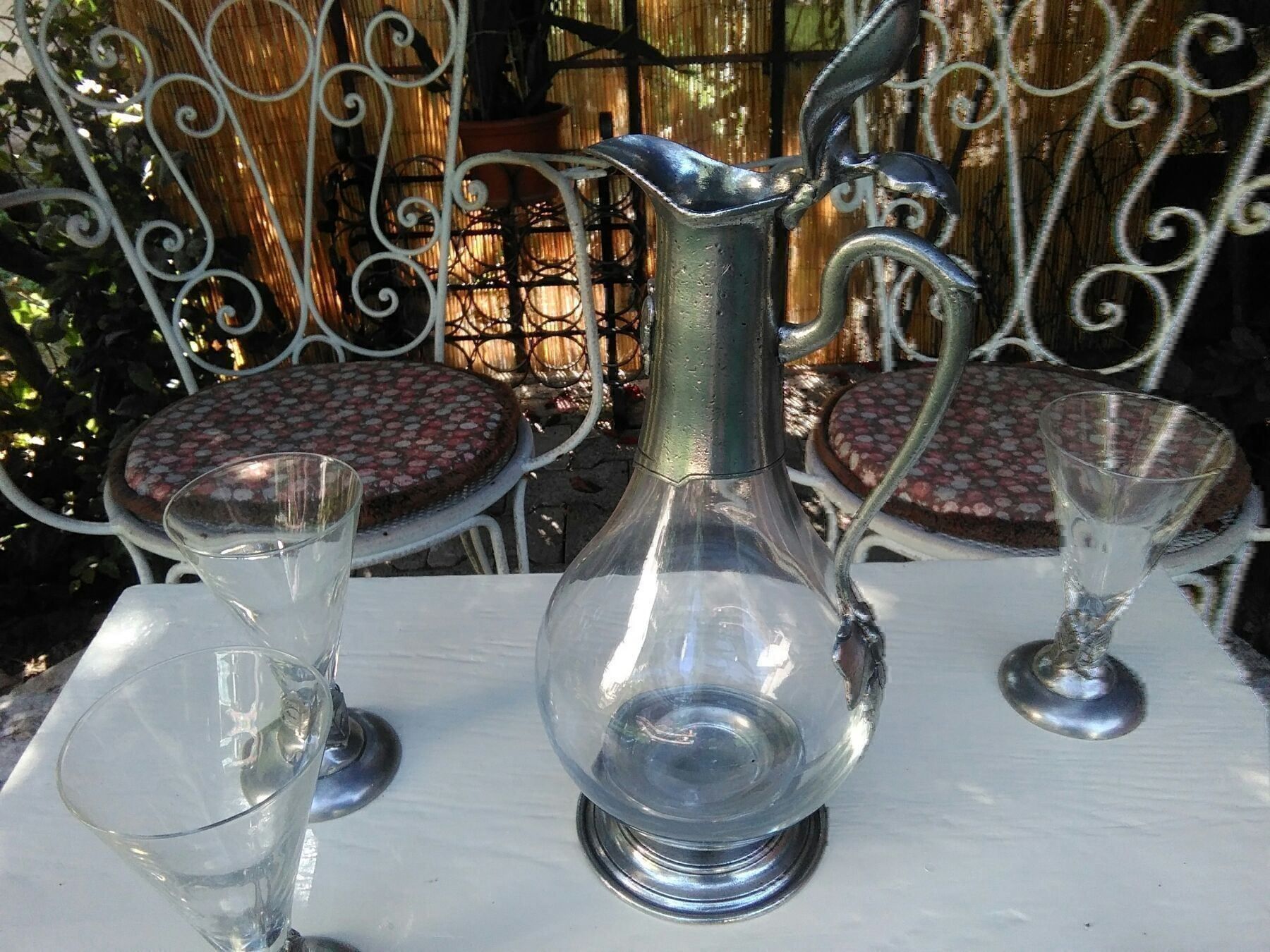 Caraffe: Weinkaraffe Kristallglas/Zinn + 4 Gläser – Usato da Neuenhof venduto da elRey123 1