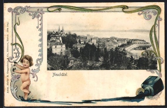 Cartes postales: Litho Neuchatel, Totalansicht mit Wasser – D'occasion à Berlin par bartko-reher